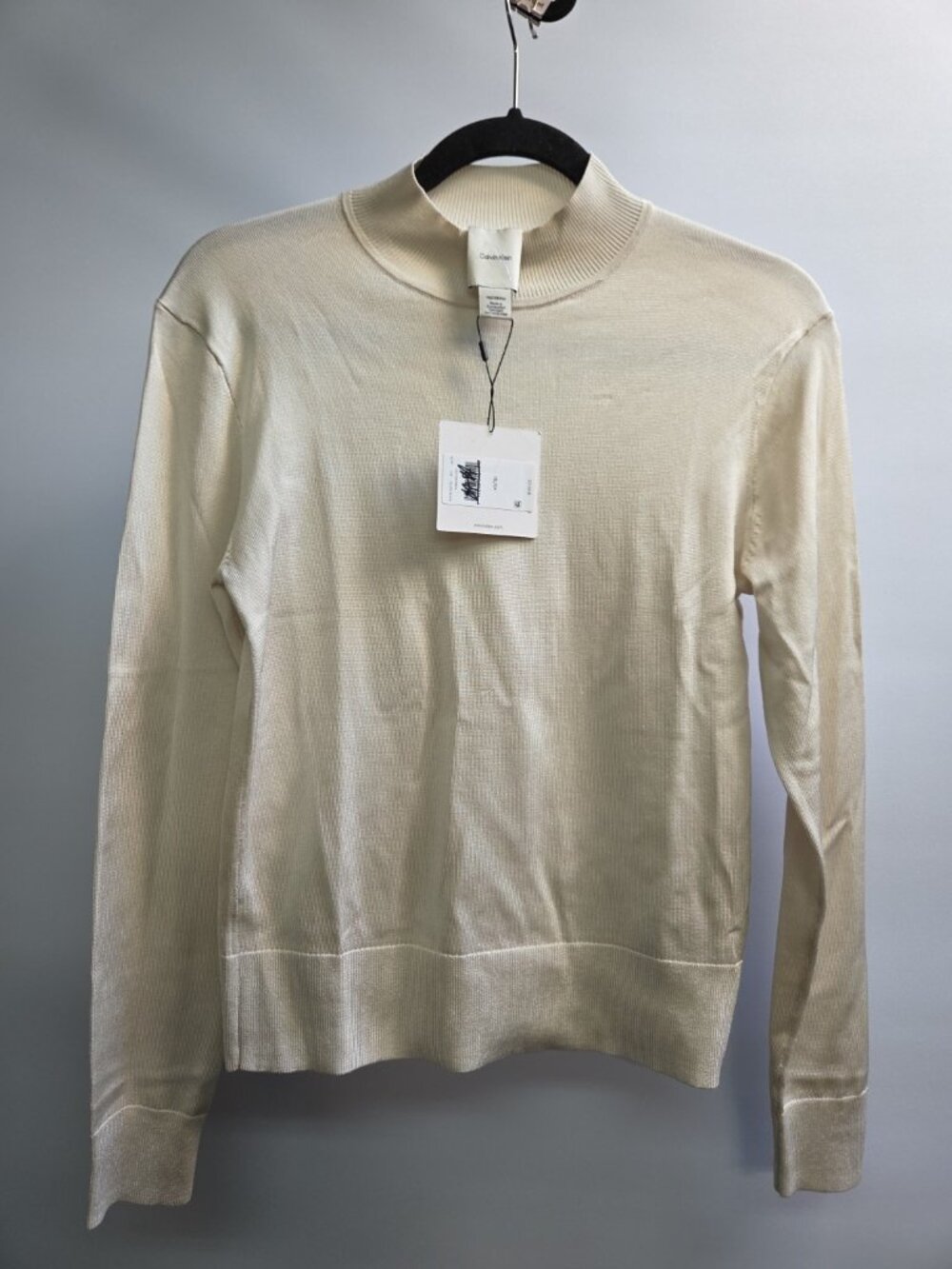 Calvin Klein Collection Women Shirt XS Cream Long Sleeve High Neck Stretch New